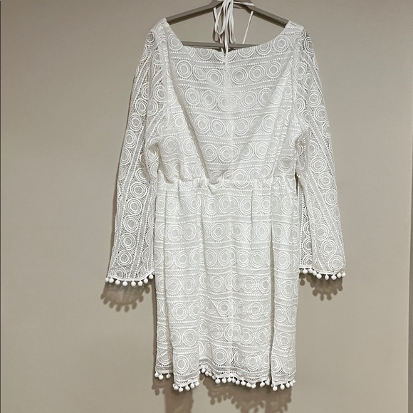 Eloquii | New Crocheted mini dress Bell sleeves Pompom Women’s size 24 sheer - Picture 6 of 9